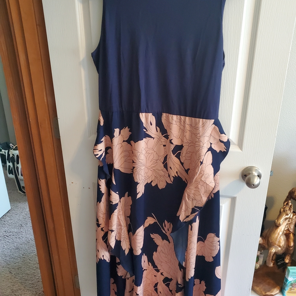 Blue and Coral Sleeveless Maxi Sundress